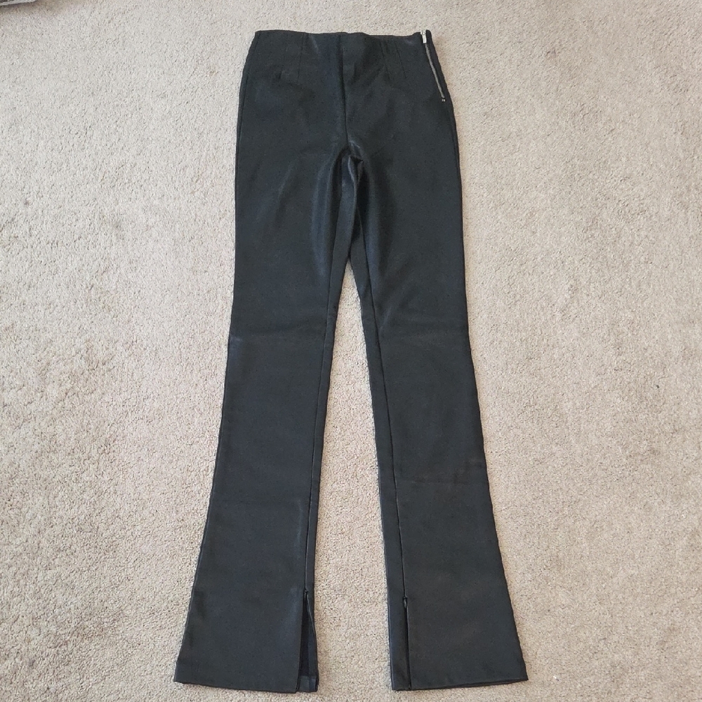 Zara Faux Leather Black Pants With Slit NWOT